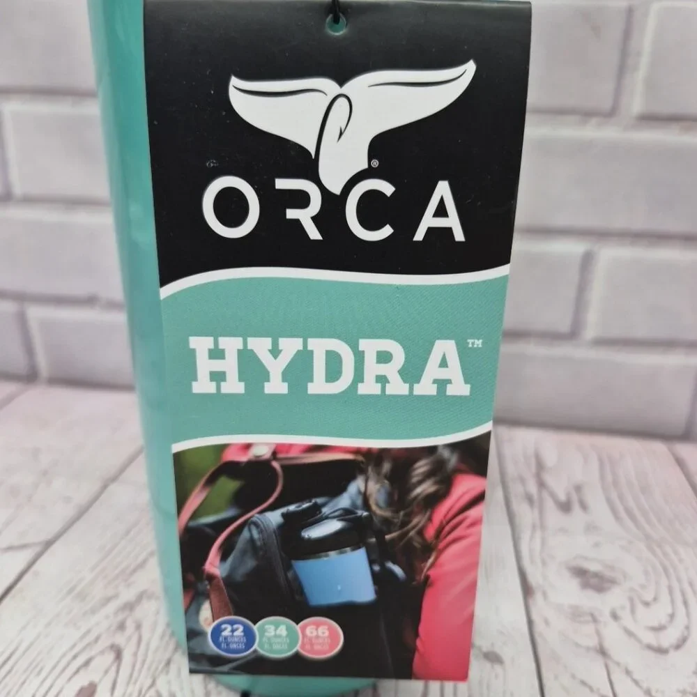 NWT ORCA HYDRA 34 oz Water Bottle Whale Tail Handle Seafoam - Picture 4 of 9